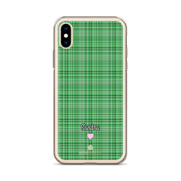 Personalized Green Plaid iPhone Case, Custom Name Tartan Print Phone Case-Heidi Kimura Art LLC-Heidi Kimura Art LLC