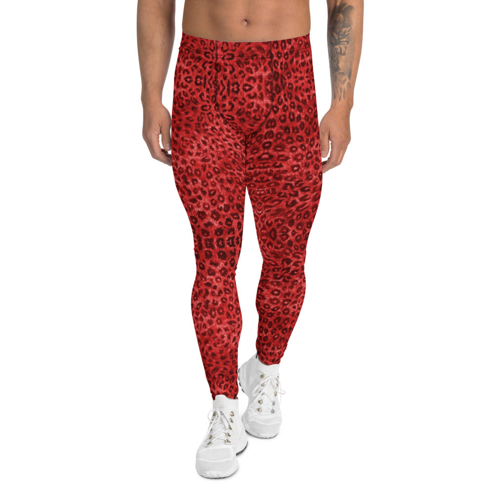 Red Leopard Men's Leggings, Animal Print Sexy Party Meggings-Made in USA/EU-Heidikimurart Limited -XS-Heidi Kimura Art LLC Red Leopard Print Men's Leggings, Red Animal Print Leopard Modern Meggings, Men's Leggings Tights Pants - Made in USA/EU/MX (US Size: XS-3XL) Sexy Meggings Men's Workout Gym Tights Leggings
