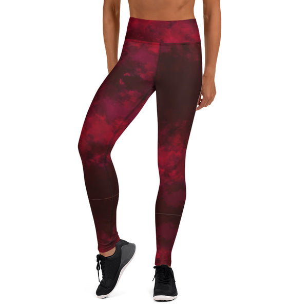 Red Abstract Long Yoga Leggings-Heidikimurart Limited -Heidi Kimura Art LLC Red Abstract Long Yoga Leggings, Modern Women's Gym Workout Active Wear Fitted Leggings Sports Long Yoga & Barre Pants - Made in USA/EU/MX (US Size: XS-6XL)