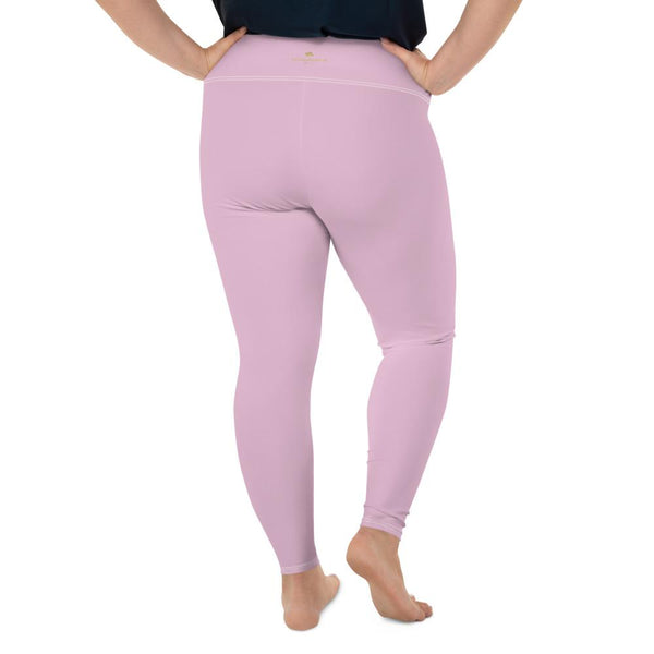 Light Ballet Pink Solid Color Print Women's Pastel Best Plus Size Leggings- Made in USA/EU-Women's Plus Size Leggings-Heidi Kimura Art LLC