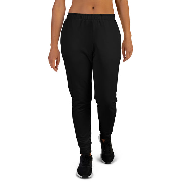 Black Solid Color Premium Printed Premium Slim Fit Soft Women's Joggers Pants-Made in EU-Women's Joggers-XS-Heidi Kimura Art LLC