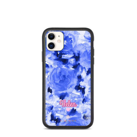 Blue Floral Eco-Friendly Phone Case, Rose Flower Print Biodegradable Phone Case-Heidi Kimura Art LLC-iPhone 11-Heidi Kimura Art LLC