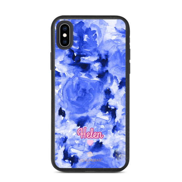 Blue Floral Eco-Friendly Phone Case, Rose Flower Print Biodegradable Phone Case-Heidi Kimura Art LLC-iPhone XS Max-Heidi Kimura Art LLC