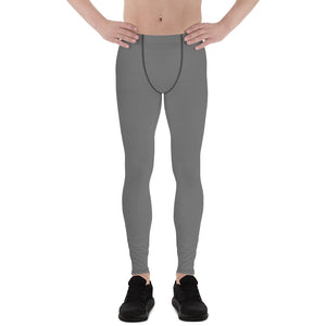 Gray Men's Running Leggings & Run Tights Meggings Activewear- Made in USA/EU-Men's Leggings-XS-Heidi Kimura Art LLC