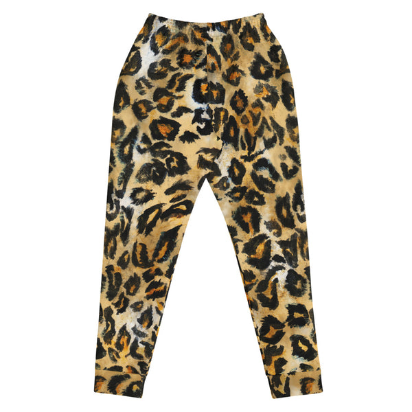 Brown Leopard Print Women's Joggers-Heidi Kimura Art LLC-Heidi Kimura Art LLCBeige Leopard Women's Joggers, Animal Print Premium Printed Slit Fit Soft Women's Joggers Sweatpants -Made in EU (US Size: XS-3XL) Plus Size Available, Animal Print Women's Joggers, Soft Joggers Pants Womens, Leopard Jogger Pants, Animal Print Jogger Sweatpants
