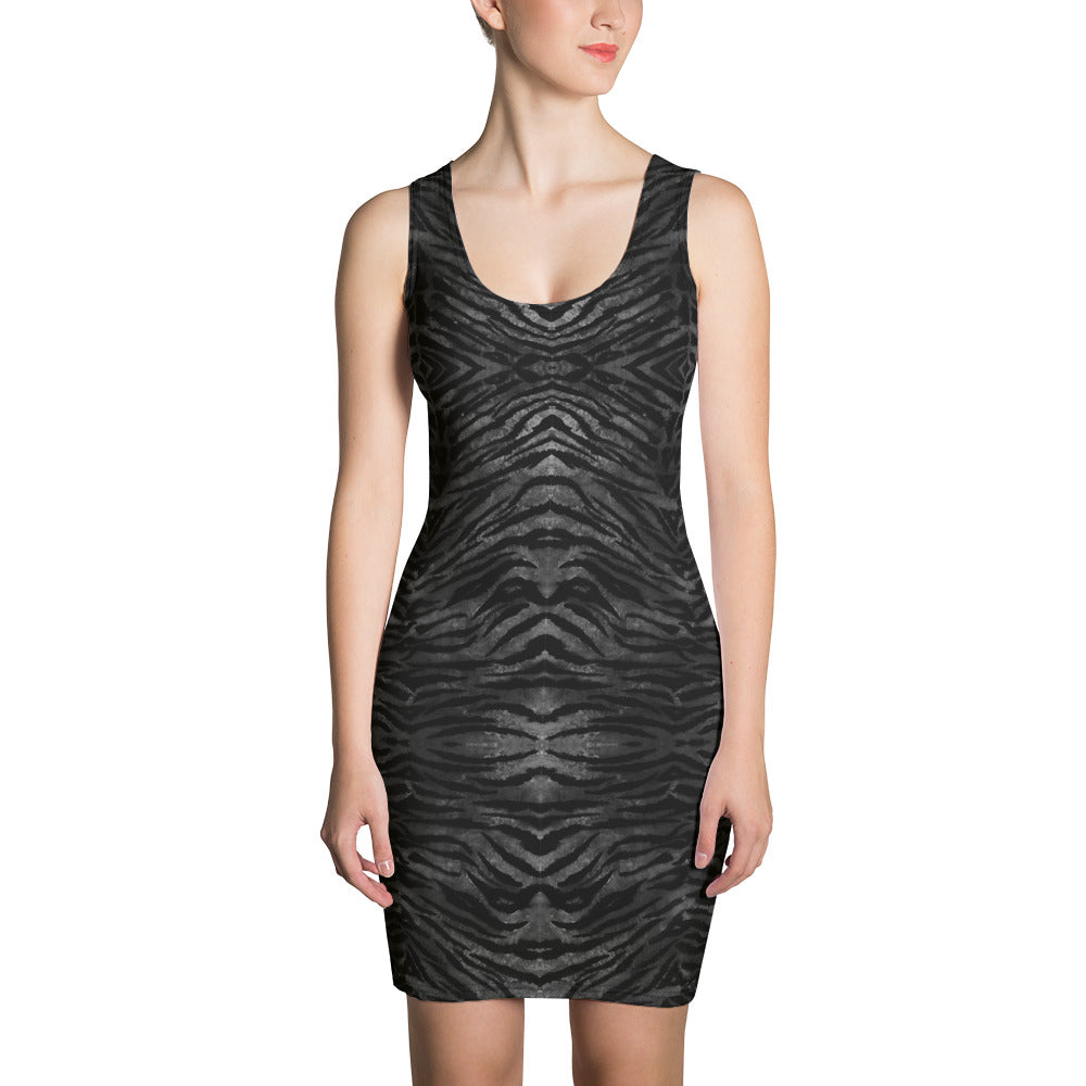 Black Tiger Stripe Print Dress, Animal Print Women's Sexy Dress-Made in USA/EU-Heidi Kimura Art LLC-XS-Heidi Kimura Art LLC
