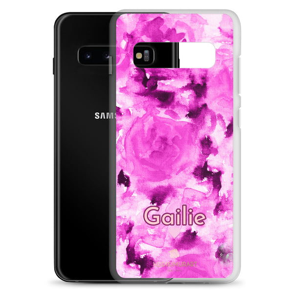 Pink Rose Floral Samsung Case, Personalized Custom Name Flower Print Phone Case-Heidi Kimura Art LLC-Heidi Kimura Art LLC