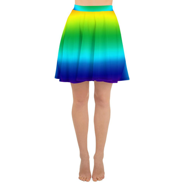 Bright Horizontal Rainbow Color Ombre Print Women's Skater Skirt- Made in USA/EU-Skater Skirt-XS-Heidi Kimura Art LLC