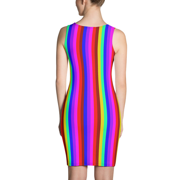 Rainbow Stripe Dress, Gay Pride Designer Women's Dress-Made in USA/EU-Heidi Kimura Art LLC-Heidi Kimura Art LLC Rainbow Stripe Dress, Gay Pride Modern Classic Women's Long Sleeveless Designer Premium Dress - Made in USA/EU (US Size: XS-XL)