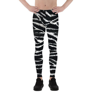 Glam Bestselling Black White Zebra Animal Print Men's Leggings Tights- Made in USA/EU-Men's Leggings-XS-Heidi Kimura Art LLC