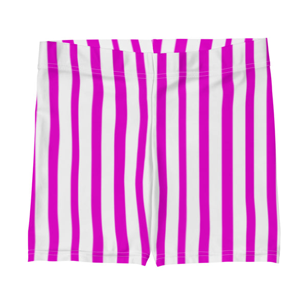 Hot Pink Workout Women's Shorts, Striped Designer Exercise Short Tights-Heidikimurart Limited -Heidi Kimura Art LLC Hot Pink Striped Women's Shorts, Best Pink and White Vertical Stripes Designer Women's Elastic Stretchy Shorts Short Tights -Made in USA/EU/MX (US Size: XS-3XL) Plus Size Available, Gym Tight Pants, Pants and Tights, Womens Shorts, Short Yoga Pants