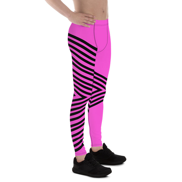 Pink Black Stripped Men's Leggings, Sexy Long Meggings Tights-Made in USA/EU-Heidi Kimura Art LLC-Heidi Kimura Art LLCPink Black Stripped Men's Leggings, Sexy Long Men's Compression Tights, Premium Classic Elastic Comfy Men's Leggings Fitted Tights Pants - Made in USA/EU (US Size: XS-3XL) Spandex Meggings Men's Workout Gym Tights Leggings, Compression Tights, Kinky Fetish Men Pants