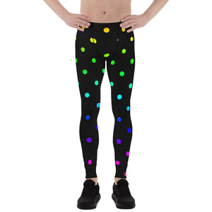 Rainbow Polka Dots Gay Pride Printed Premium Men's Leggings Tights-Made in USA/EU-Men's Leggings-XS-Heidi Kimura Art LLC