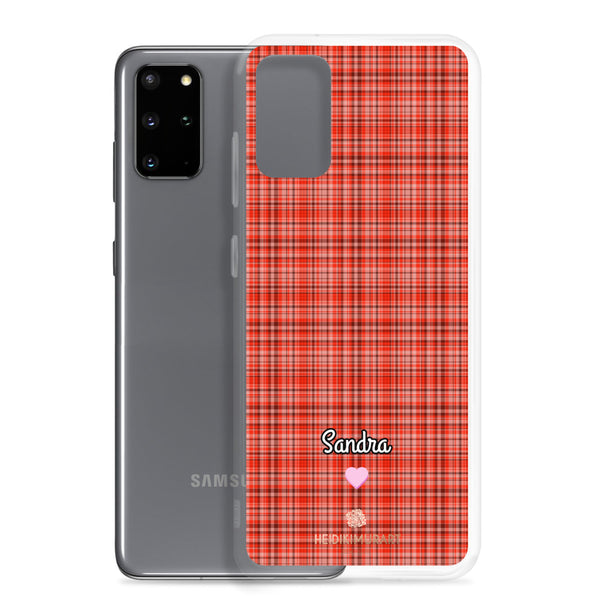 Personalized Red Plaid Samsung Case, Custom Name Tartan Print Phone Case-Heidi Kimura Art LLC-Heidi Kimura Art LLC