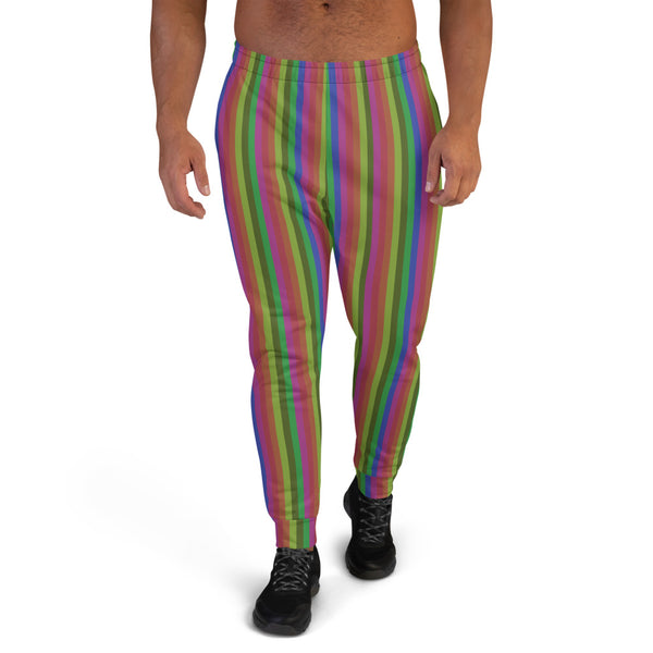 Vintage Style Rainbow Stripe Print Designer Men's Joggers Pants Bottoms- Made in EU-Men's Joggers-XS-Heidi Kimura Art LLC