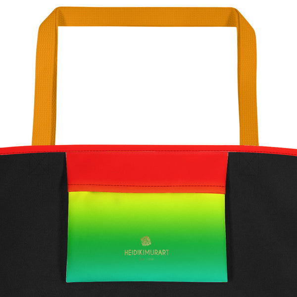 Bright Rainbow Ombre Beach Tote Bag, Large 16"x20" Beach Gay Pride Bag- Made in USA/EU-Beach Tote Bag-Heidi Kimura Art LLC