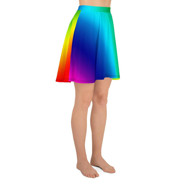 Vibrant Designer Colorful Rainbow Ombre Print Women's Skater Skirt- Made in USA/EU-Skater Skirt-Heidi Kimura Art LLC