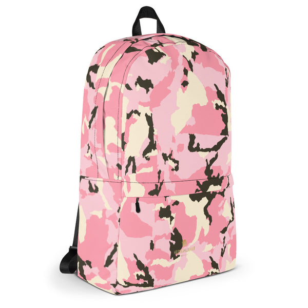 Pink Camo Camouflage Print Unisex Water Resistant Designer Backpack- Made in USA/ EU-Backpack-Heidi Kimura Art LLC