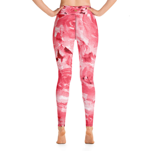 Red Abstract Rose Floral Print Women's Premium Quality Yoga Leggings- Made in USA-Leggings-Heidi Kimura Art LLC Red Abstract Rose Women's Leggings, Red Abstract Rose Floral Print Women's Premium Quality Long Yoga Leggings- Made in USA/EU (US Size: XS-XL)