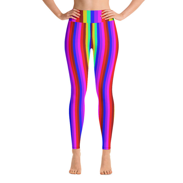 Rainbow Striped Yoga Leggings, Gay Pride Women's Long Tights-Made in USA/EU-Heidi Kimura Art LLC-Heidi Kimura Art LLC