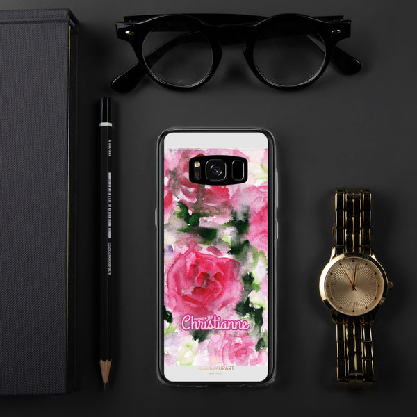 Pink Rose Personalized Samsung Case, Floral Custom Name Phone Case-Heidi Kimura Art LLC-Samsung Galaxy S8-Heidi Kimura Art LLC