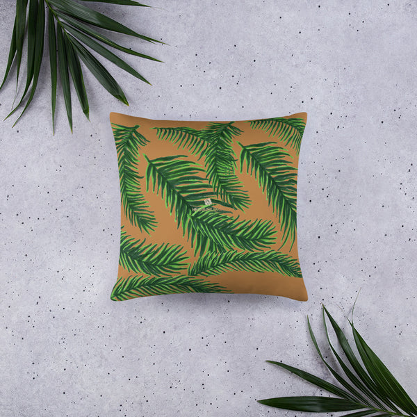 Green Brown Jungle Style Tropical Palm Leaf Print Designer Basic Pillow-Made in USA-Pillow-20×12-Heidi Kimura Art LLC