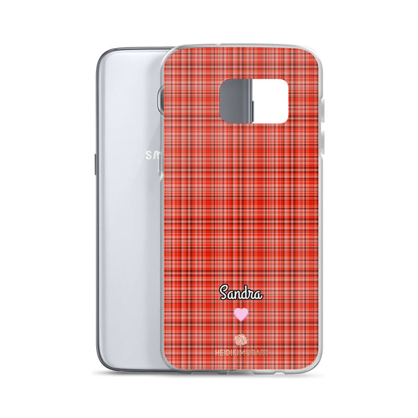 Personalized Red Plaid Samsung Case, Custom Name Tartan Print Phone Case-Heidi Kimura Art LLC-Heidi Kimura Art LLC