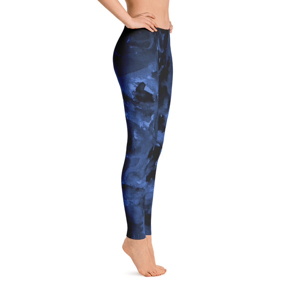 Blue River Rose Floral Women's Long Casual Leggings/ Running Tights - Made in USA-Casual Leggings-Heidi Kimura Art LLC