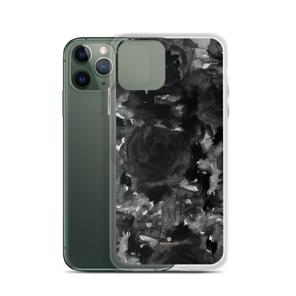 Black Floral Rose iPhone Case, Abstract Watercolor Phone Case-Printed in USA/EU-Heidi Kimura Art LLC-Heidi Kimura Art LLC