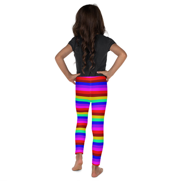 Bright Rainbow Colorful Circus Horizontal Stripe Kid's Leggings Pants- Made in USA/EU-Kid's Leggings-Heidi Kimura Art LLC