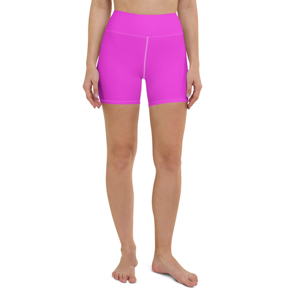 Hot Pink Yoga Shorts, Bright Pink Colorful Women's Tights-Made in USA/EU-Heidi Kimura Art LLC-XS-Heidi Kimura Art LLC Hot Pink Yoga Shorts, Bright Pink Colorful Solid Color Premium Quality Women's High Waist Spandex Fitness Workout Yoga Shorts, Yoga Tights, Fashion Gym Quick Drying Short Pants With Pockets - Made in USA (US Size: XS-XL)