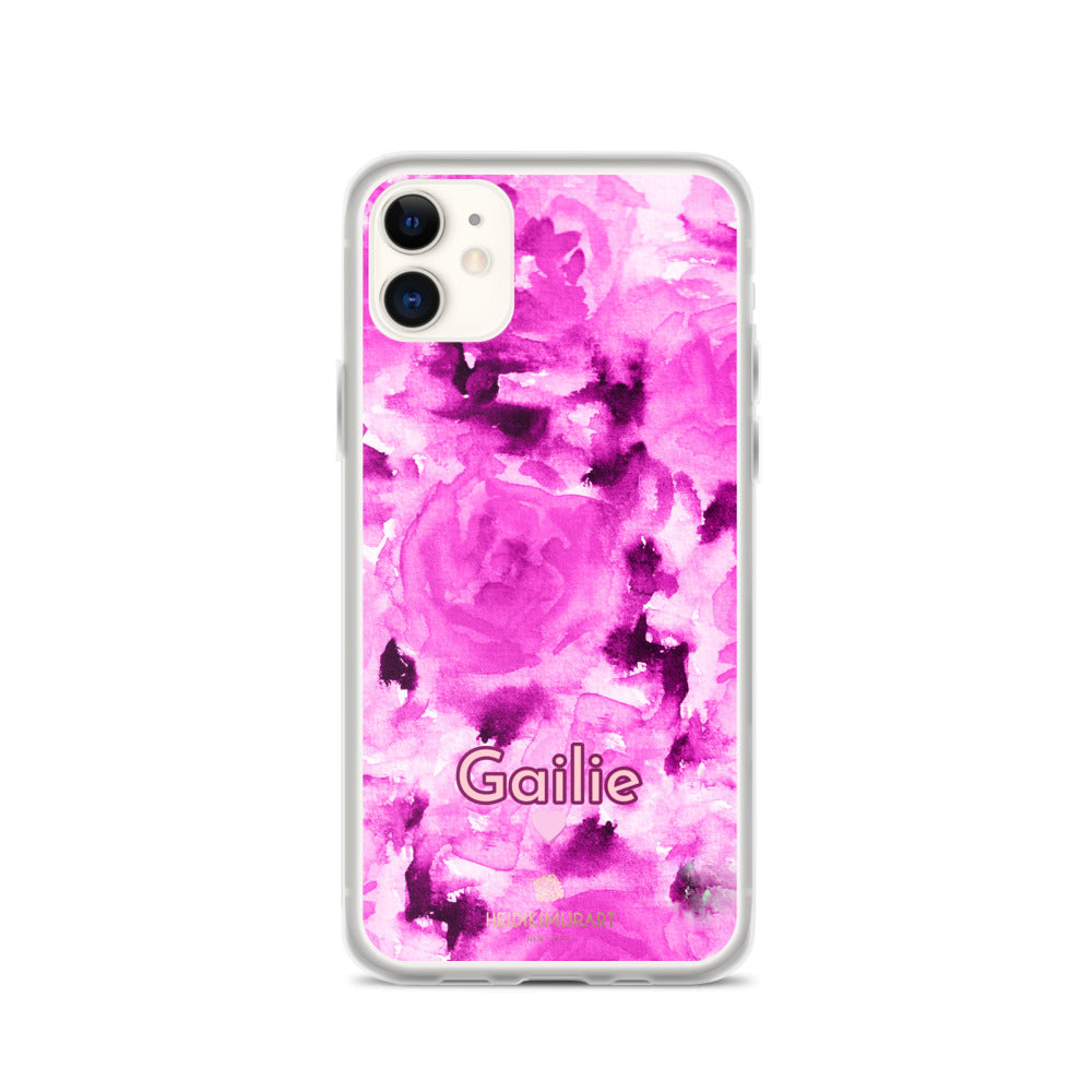 Pink Floral Custom Name iPhone Case, Rose Personalized Phone Case-Heidi Kimura Art LLC-iPhone 11-Heidi Kimura Art LLC