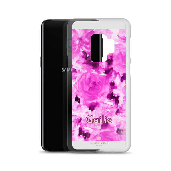 Pink Rose Floral Samsung Case, Personalized Custom Name Flower Print Phone Case-Heidi Kimura Art LLC-Heidi Kimura Art LLC