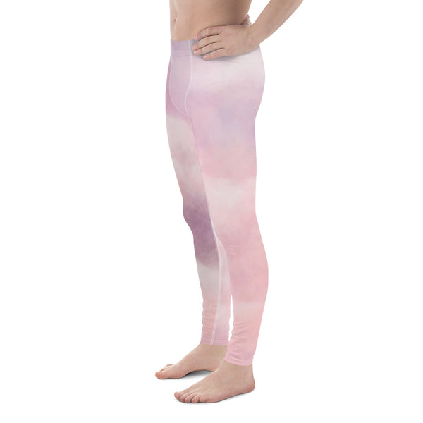 Pink Sunset Clouds Abstract Men's Running Leggings & Run Tights Meggings Pants-Men's Leggings-Heidi Kimura Art LLC