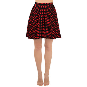 Red Buffalo Plaid Skater Skirt, Plaid Print Preppy Women's Tennis Skirts, High-Waisted Mid-Thigh Women's Skater Skirt, Plus Size Available - Made in USA/EU (US Size: XS-3XL) Plaid Skater Skirt Outfit A Line High Waisted Skirt 