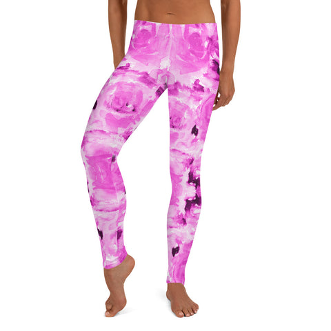 Pink Rose Floral Leggings, Abstract Print Women's Tights-Made in USA/EU-Heidi Kimura Art LLC-XS-Heidi Kimura Art LLC