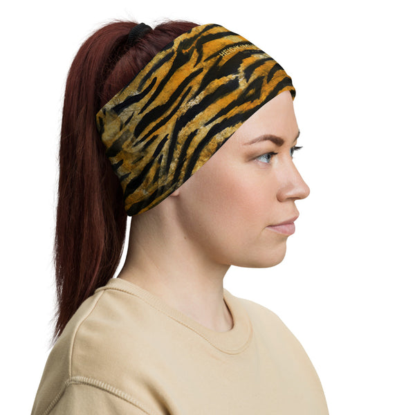 Orange Tiger Striped Neck Gaiter, Animal Print Mouth Face Coverings Masks-Made in USA/EU-Neck Gaiter-Printful-Heidi Kimura Art LLC