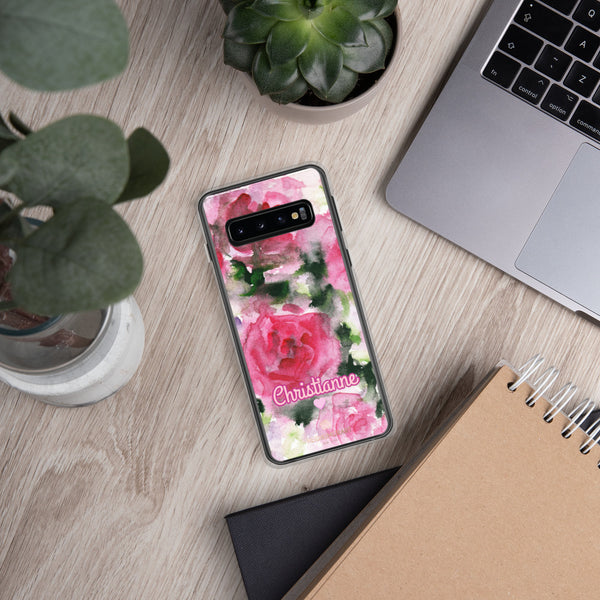 Pink Rose Personalized Samsung Case, Floral Custom Name Phone Case-Heidi Kimura Art LLC-Heidi Kimura Art LLC