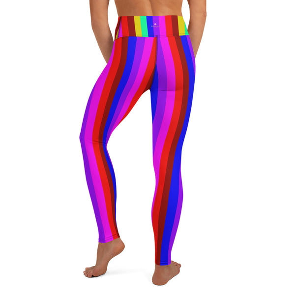 Gay Pride Rainbow Striped Tights, Colorful Ladies Yoga Leggings-Made in USA/EU-Heidi Kimura Art LLC-Heidi Kimura Art LLC