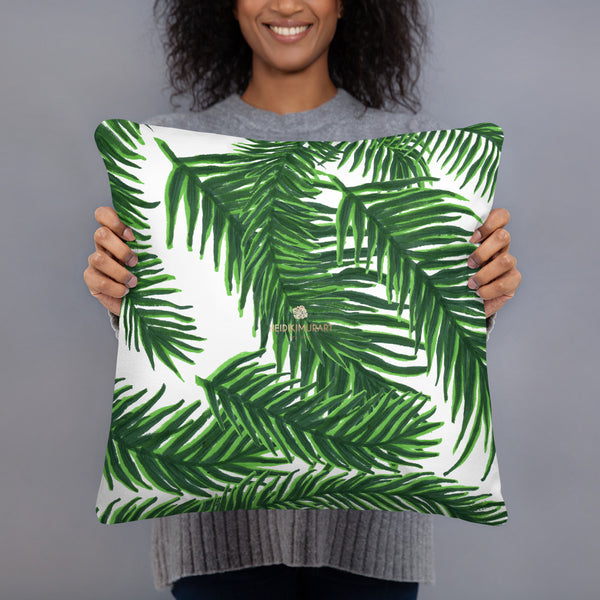 Green White Tropical Palm Leaf Print 20”x12”, 18"x18" Basic Pillow Case - Made in USA-Pillow-Heidi Kimura Art LLC