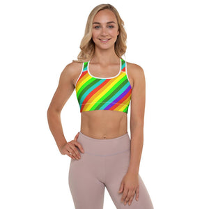 Bright Rainbow Stripe Diagonal Print Women's Padded Gym Sports Bra-Made in USA/EU-Sports Bras-White-XS-Heidi Kimura Art LLC
