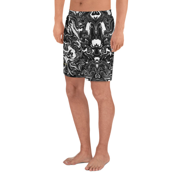 Marbled Men's Athletic Long Shorts, Black Marble Print Pants-Made in EU-Heidi Kimura Art LLC-Heidi Kimura Art LLC Marbled Men's Athletic Long Shorts, Black Marble Print Men's Athletic Best Long Shorts- Made in EU (US Size: XS-3XL)