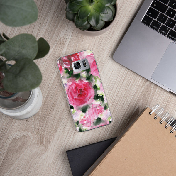 Pink Rose Floral Print Samsung Case, Flower BPA Free Phone Case-Printed in USA/EU-Heidi Kimura Art LLC-Heidi Kimura Art LLC