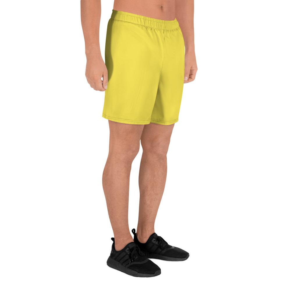 Bright Yellow Men's Shorts, Yellow Solid Color Premium Athletic Long ...