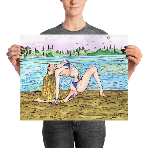 Blonde Yogini Beach Yoga Studio Art Enhanced Matte Paper Poster, Made in USA/ Europe-Art Print-16×20-Heidi Kimura Art LLC