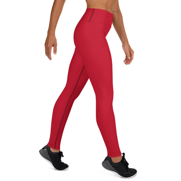 Red Women's Yoga Leggings, Solid Color Long Tights-Made in USA/EU-Heidi Kimura Art LLC-Heidi Kimura Art LLC