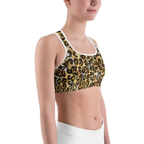 Yellow Leopard Women's Sports Bra, Animal Print Cute Ladies Workout  Bra-Made in USA/EU/MX