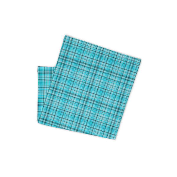 Light Blue Plaid Face Mask Shield, Plaid Tartan Print Luxury Premium Quality Cool And Cute One-Size Reusable Washable Scarf Headband Bandana - Made in USA/EU, Face Neck Warmers, Non-Medical Breathable Face Covers, Neck Gaiters  