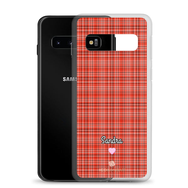 Personalized Red Plaid Samsung Case, Custom Name Tartan Print Phone Case-Heidi Kimura Art LLC-Heidi Kimura Art LLC