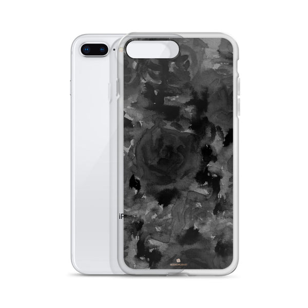 Gray Floral Print iPhone Case, Abstract Rose Floral Print iPhone Cellphone Phone Case-Phone Case-Heidi Kimura Art LLC